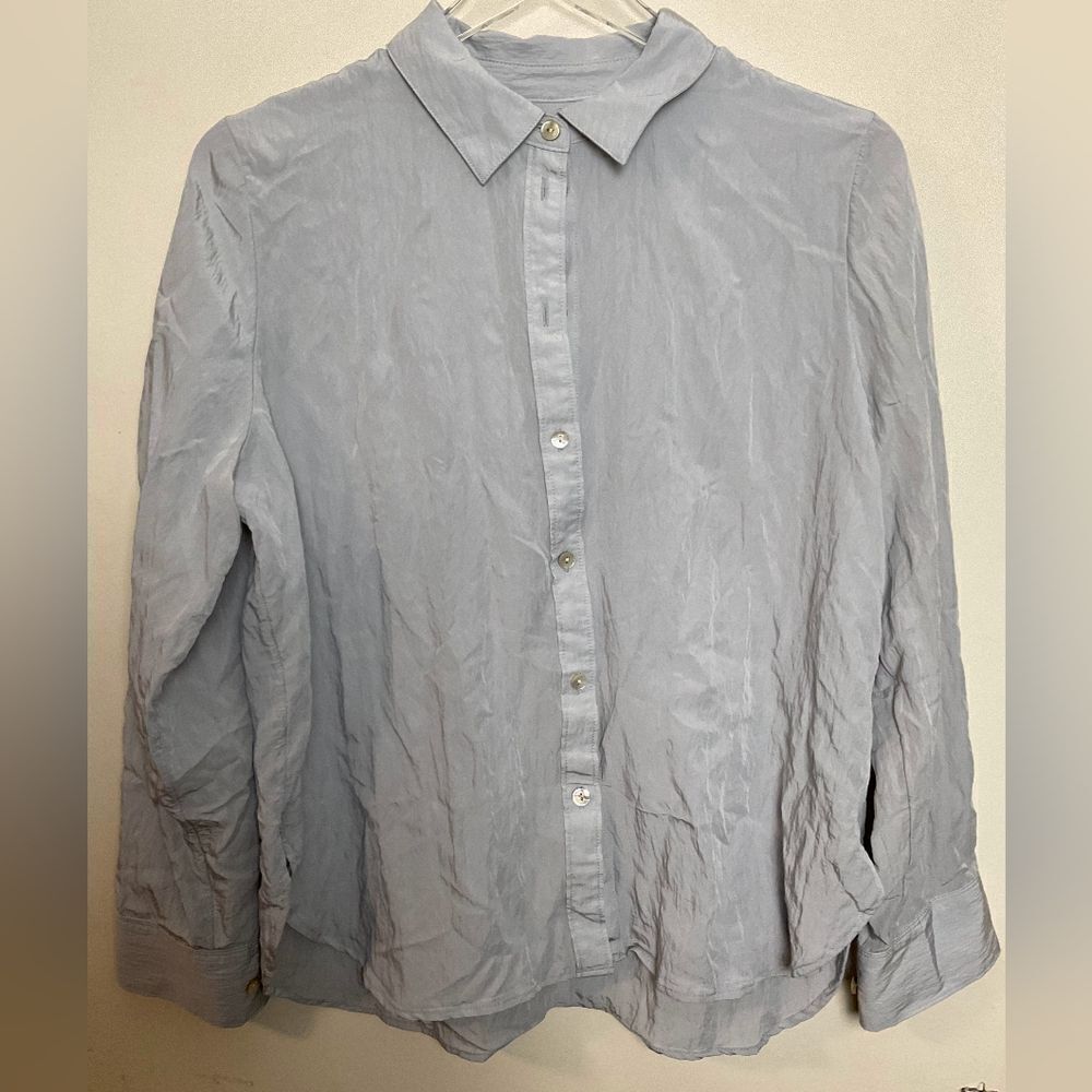 Madewell Crinkled Button-Up Shirt Womens Size Large NN598 Blue
